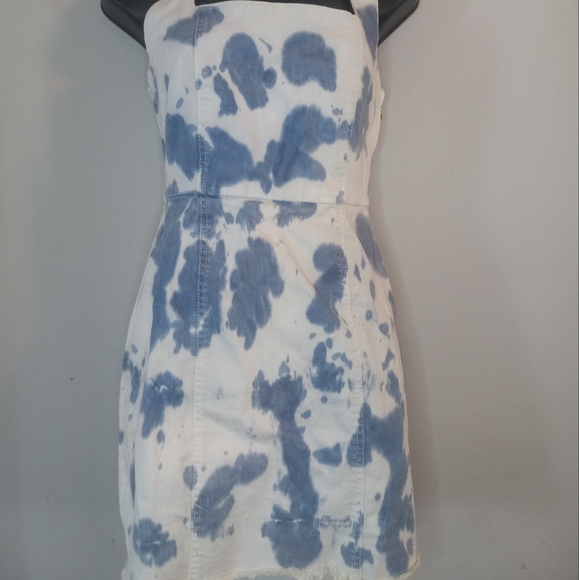 Mumu Blue from Rent the Runway Halter neck Tie-Dye Jean Dress Size Medium - Picture 1 of 9